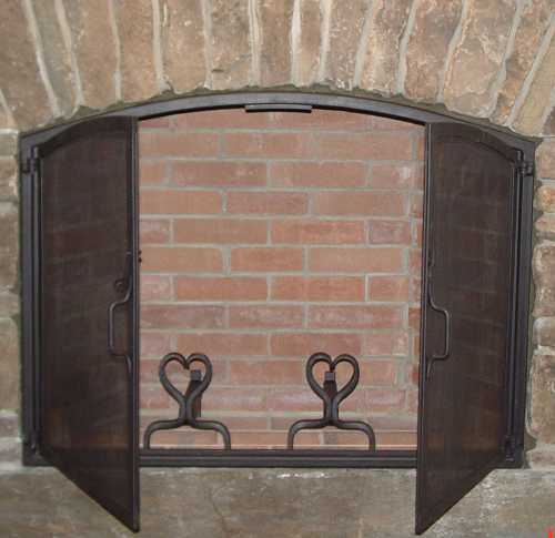 Custom fireplace screen and grate by Vermont Iron Craft